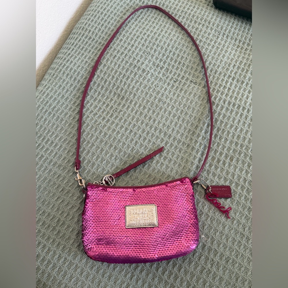Coach Poppy disco sequin mini crossbody in hot pink